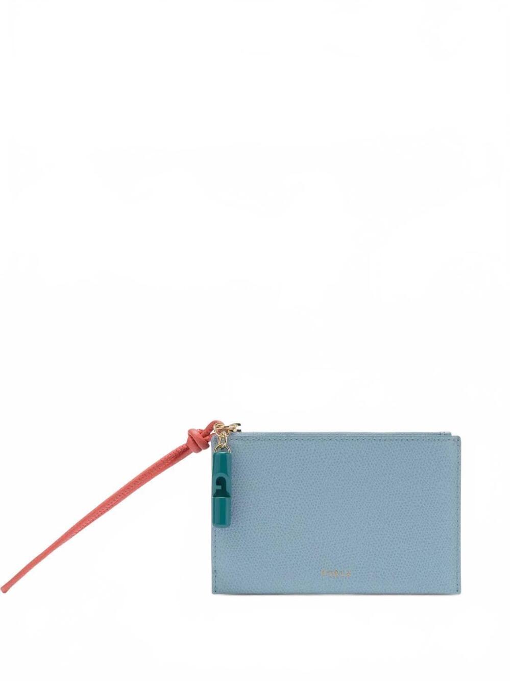 NEW FURLA women's iride envelope zip leather clutch bag in light blue